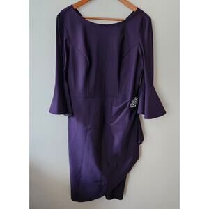 Alex Evenings Ruched Cocktail Dress, Size 12 Embellished Eggplant Wedding